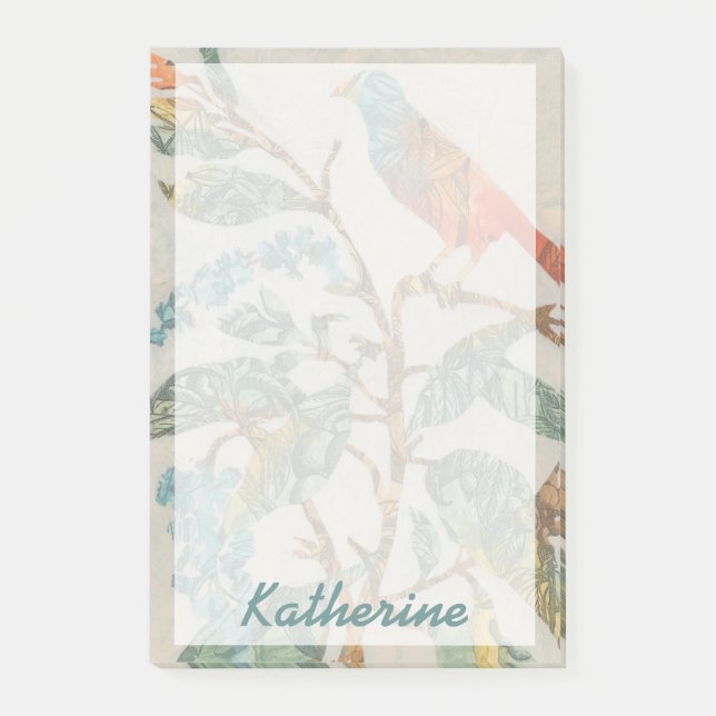 Lägg till ditt namn| Aviär kollage II Post-it Block (Framsida)