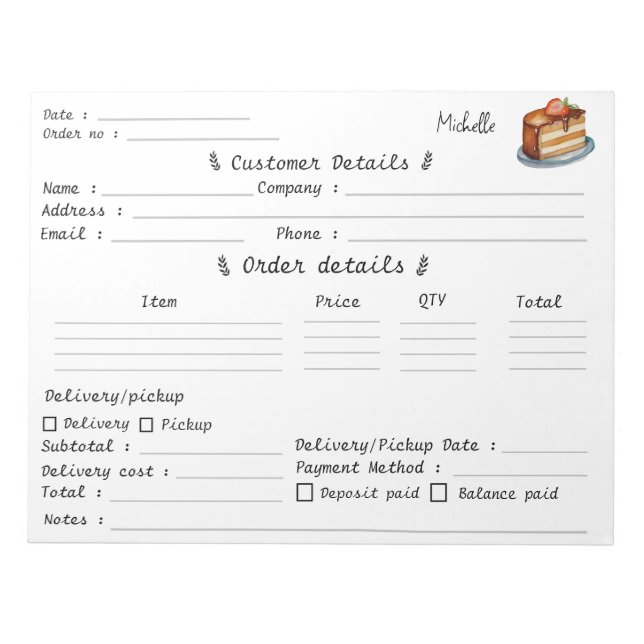 Lägg till ditt namn bakverk Cupcake Bakery Beställ Anteckningsblock (Framsida)