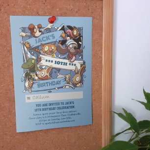 Lägg till ditt namn Blått från Birthday Animal Flä Inbjudningar