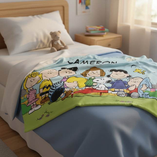 Lägg till ditt namn | Charlie Brown och Gang Fleecefilt (Skapare uppladdad)