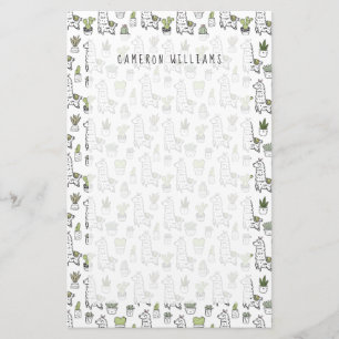 Lägg till ditt namn Cute Alpaca & Cactus Mönste Brevpapper