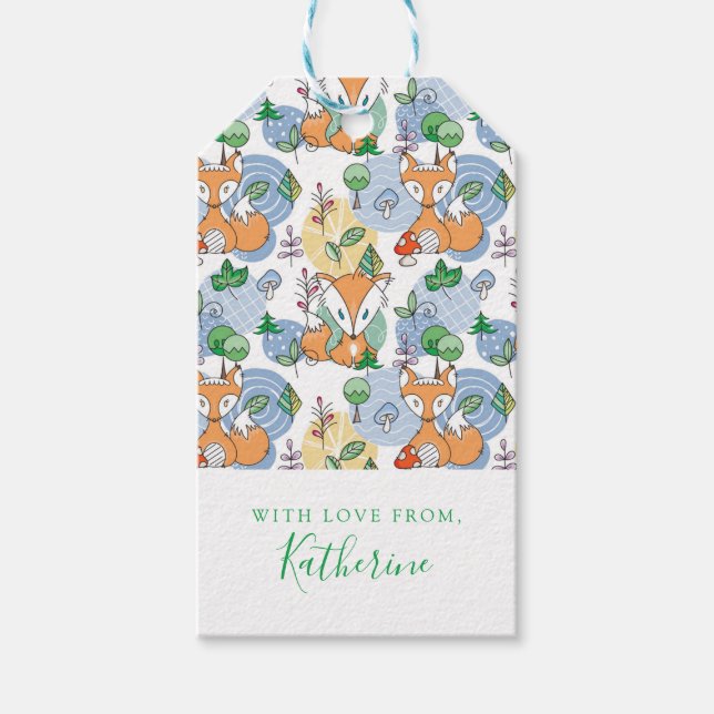 Lägg till ditt namn | Cute Little Fox Mönster Presentetikett (Framsidan)