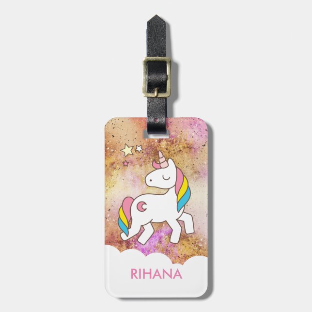 Lägg till ditt namn Cute Magic Unicorn-Personlig Bagagebricka (Vertikal Framsida)
