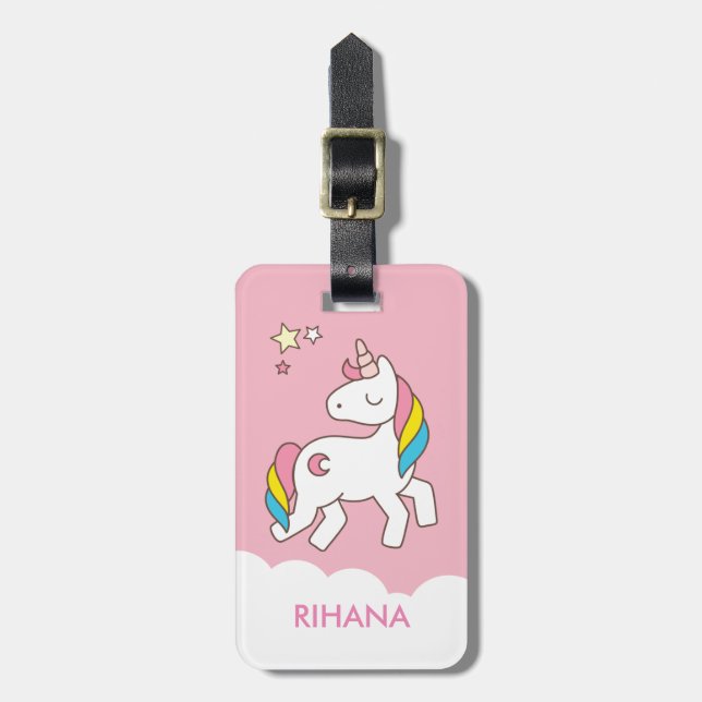 Lägg till ditt namn Cute Magic Unicorn-Personlig Bagagebricka (Vertikal Framsida)