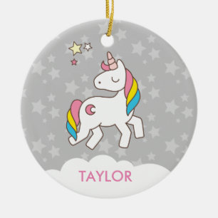 Lägg till ditt namn Cute Magic Unicorn-Personlig Julgransprydnad Keramik