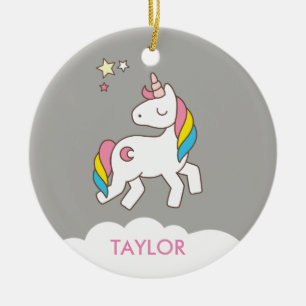 Lägg till ditt namn Cute Magic Unicorn-Personlig Julgransprydnad Keramik