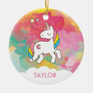 Lägg till ditt namn Cute Magic Unicorn-Personlig Julgransprydnad Keramik