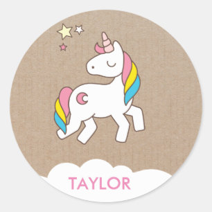Lägg till ditt namn Cute Magic Unicorn-Personlig Runt Klistermärke