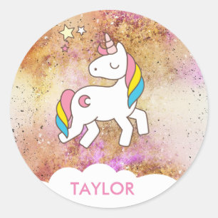 Lägg till ditt namn Cute Magic Unicorn-Personlig Runt Klistermärke