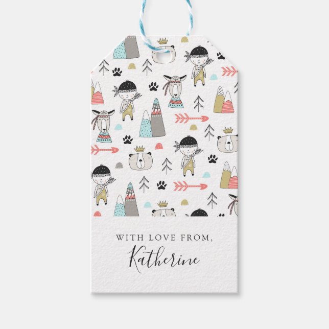 Lägg till ditt namn | Cute Woodland Animals & Indi Presentetikett (Framsidan)