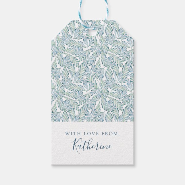 Lägg till ditt namn | Dekorativ stripe Löv Mönster Presentetikett (Framsidan)