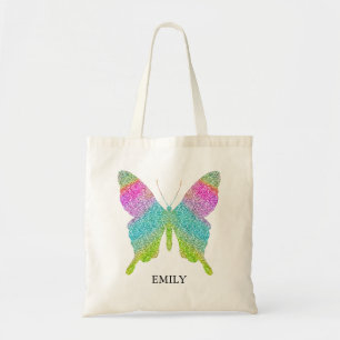 Lägg till ditt namn Färgfull Glitter Butterfly-tob Tygkasse