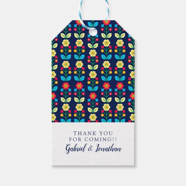 Lägg till ditt namn | Färgfyllt Blommönster Presentetikett (Framsidan)