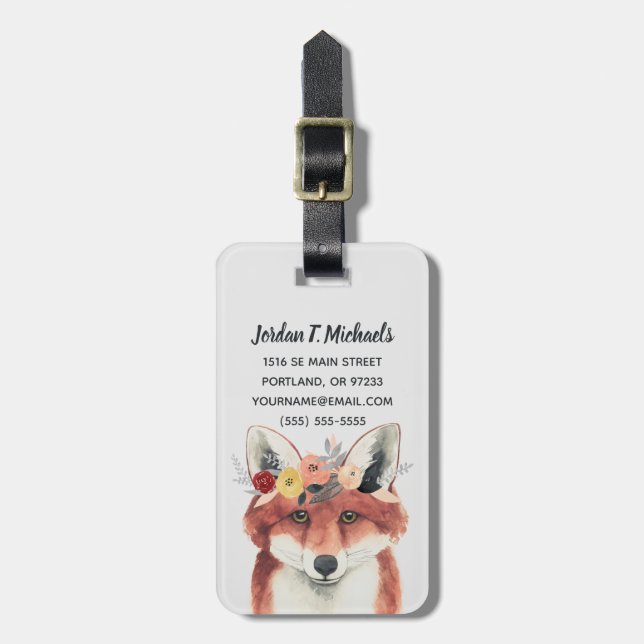 Lägg till ditt namn | Flower Krona Forester Fox Bagagebricka (Vertikal Framsida)