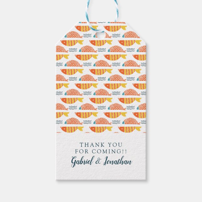 Lägg till ditt namn | Folk Art Swimming Fish Mönst Presentetikett (Framsidan)