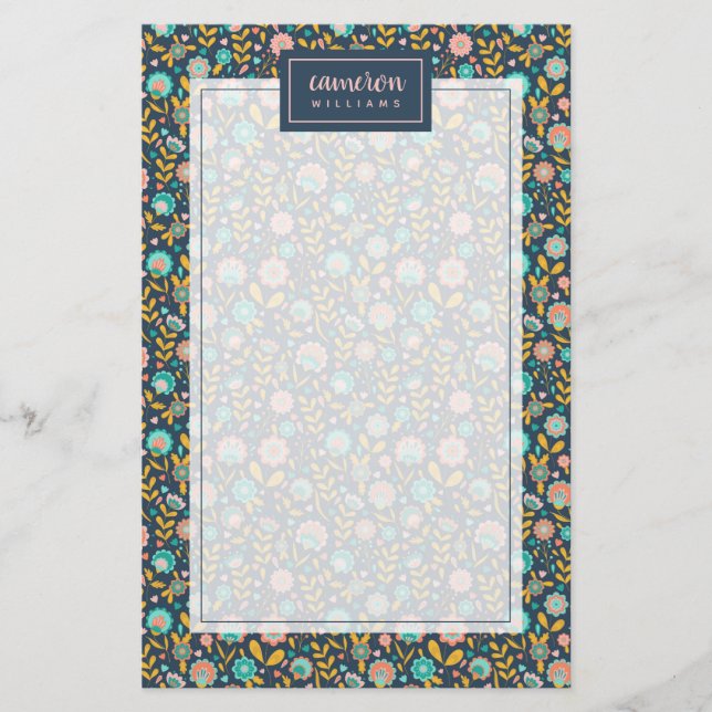 Lägg till ditt namn| Folkart Flower Mönster Brevpapper (Framsida)