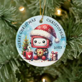 Lägg till ditt namn God jul Cute Robot Julgransprydnad Keramik