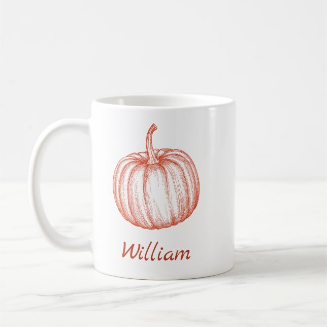 Lägg till ditt namn Halloween Fall Pumpkin Kaffemugg (Vänster)