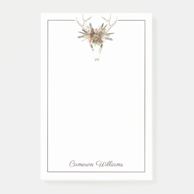 Lägg till ditt namn | Hjort Skull & blommor Post-it Block (Framsida)