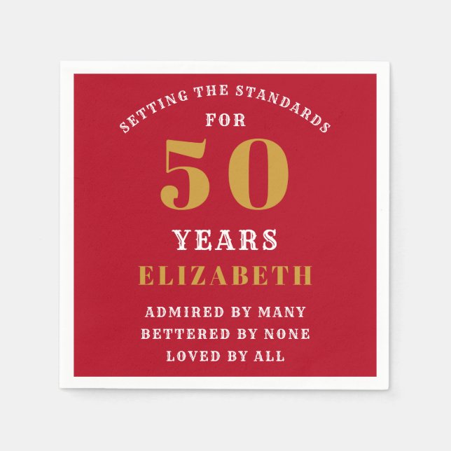 Lägg till ditt namn i 50:e födelsedagen: Röd och G Pappersservett (Framsidan)
