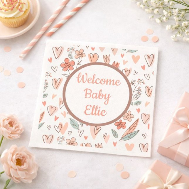 Lägg till ditt namn i blommigt Heart Pappersservett (Skapare uppladdad)