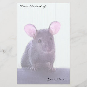 Lägg till ditt namn i Cute Rosa Eared Mouse Teckni Brevpapper