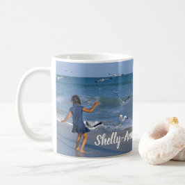 Lägg till ditt namn i Modern Photo Blue Sea Beach Kaffemugg