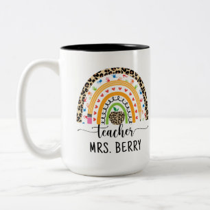 Lägg till ditt namn i Modern Rainbow Teacher Två-Tonad Mugg