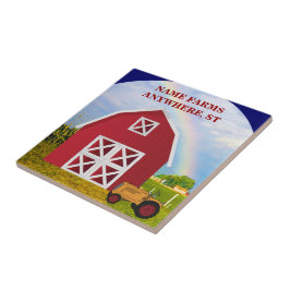 Lägg till ditt namn i Red Barn med Blå himmel Kakelplatta