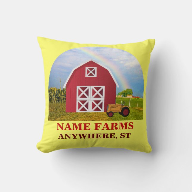 Lägg till ditt namn i Red Barn med Blå himmel Kudde (Framsida)