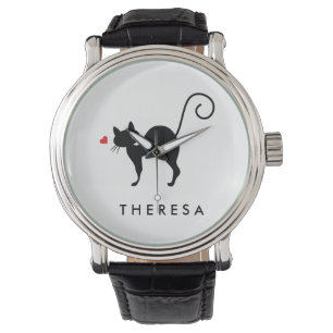 Lägg till ditt namn Kat silhouette med hjärta Armbandsur
