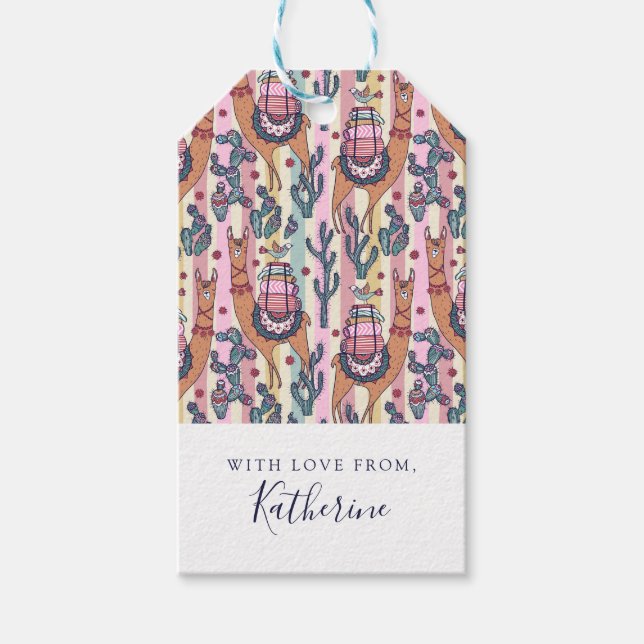 Lägg till ditt namn | lamor på Rand Mönster Presentetikett (Framsidan)