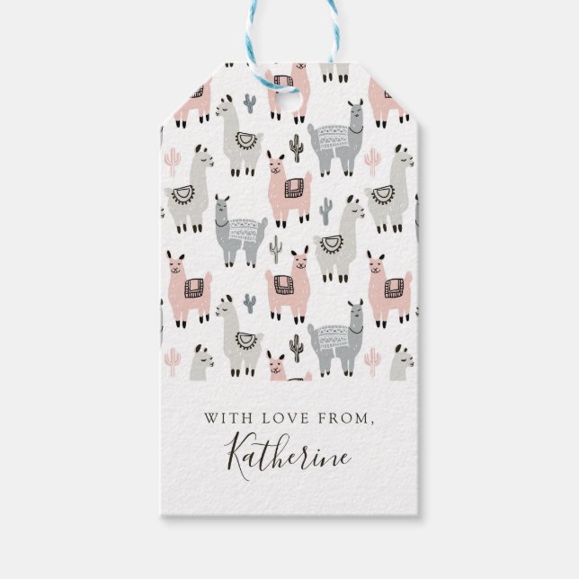 Lägg till ditt namn | Llamas Mönster Presentetikett (Framsidan)