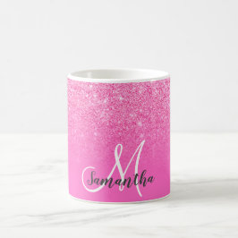 Lägg till ditt namn med Monogrammed chic rosa glit Kaffemugg