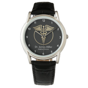 Lägg till ditt namn Medicinsk Caduceus Symbol Blac Armbandsur