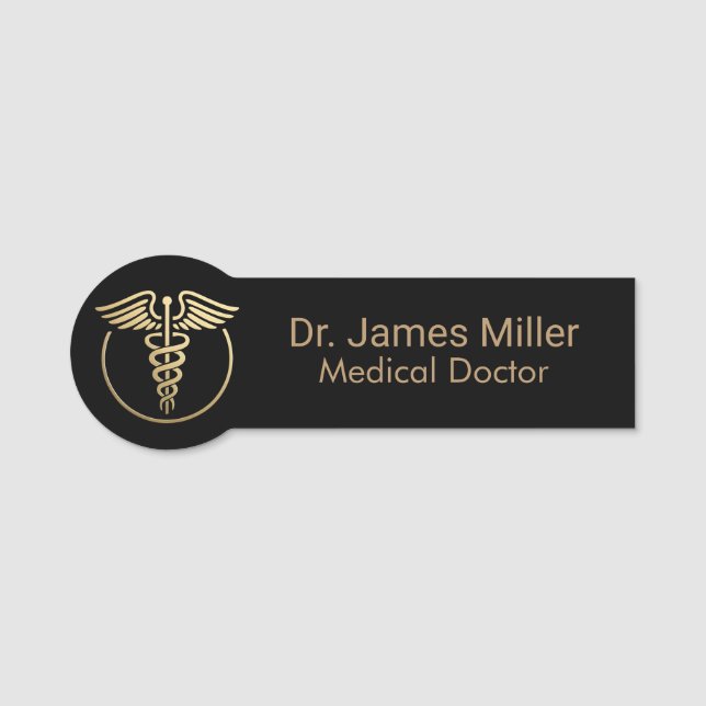 Lägg till ditt namn Medicinsk Caduceus Symbol Blac Namnbricka (Framsida)