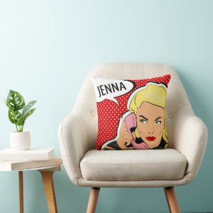 Lägg till ditt namn Modern Pop Art Girl Kudde