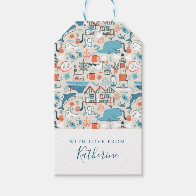 Lägg till ditt namn | Nordsjöns myntlucka Mönster Presentetikett (Framsidan)