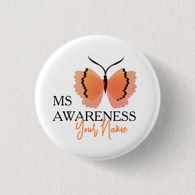 Lägg till ditt namn Orange Butterfly Ms Awareness Knapp (Framsida)