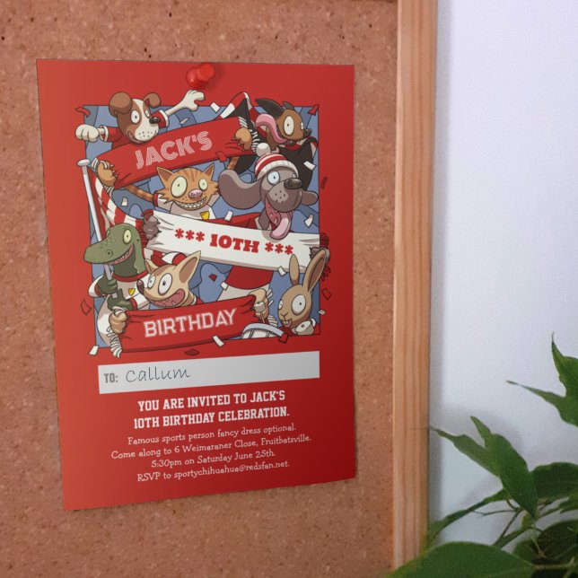 Lägg till ditt namn på födelsedagsdjuret Fläkt Red Inbjudningar (Skapare uppladdad)