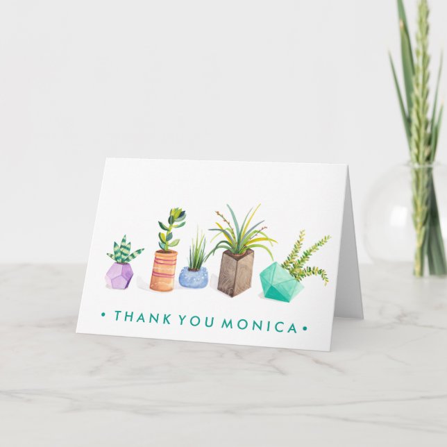 Lägg till ditt namn | Pot av Succulents Tack Kort (Framsida)