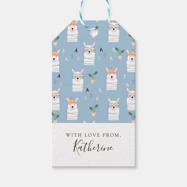 Lägg till ditt namn | Rainbow Sunglasses Llama Mön Presentetikett (Framsidan)