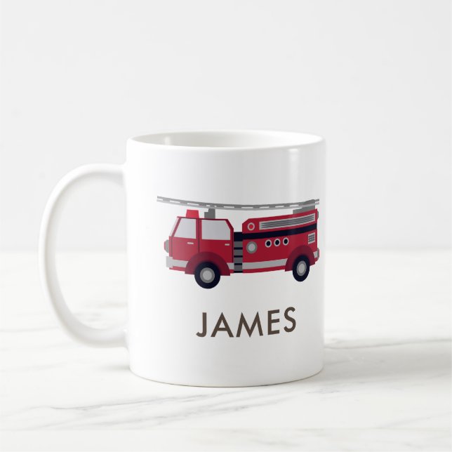 Lägg till ditt namn Red Fire lastbil Personlig Cof Kaffemugg (Vänster)