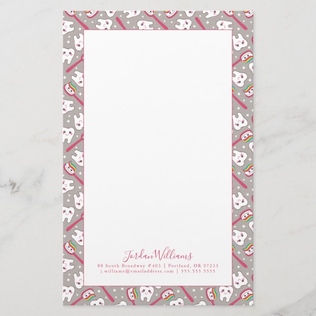 Lägg till ditt namn| Regnbåge Teeth Mönster Brevpapper (Framsida)