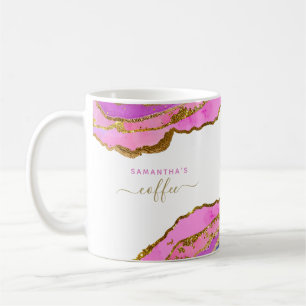 Lägg till ditt namn Rosa och Guld Geode Kaffemugg