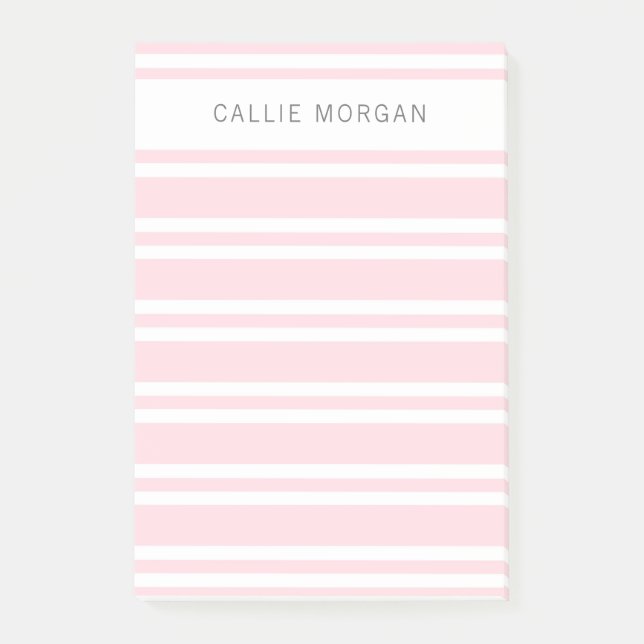 Lägg till ditt namn Rosa Stripe Notes Post-it Block (Framsida)