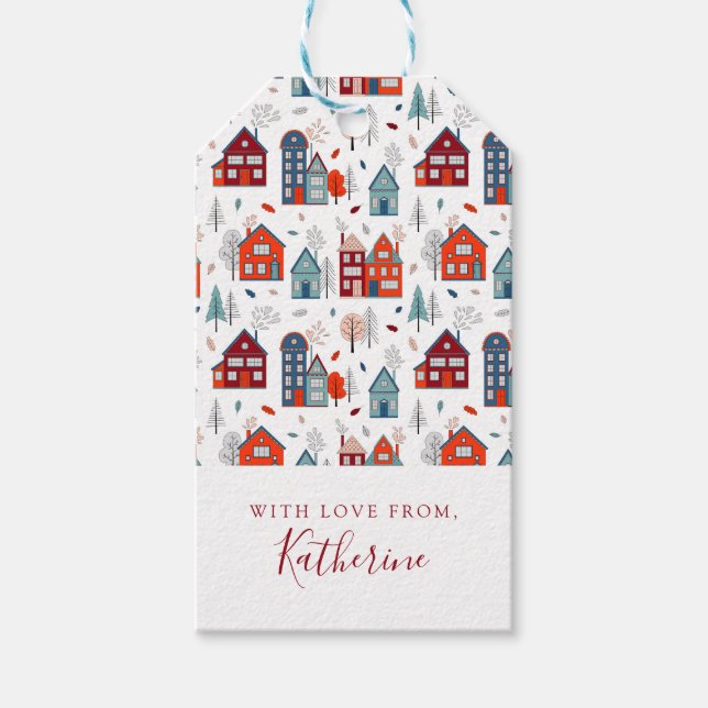 Lägg till ditt namn | Scandinavian House Folk Art Presentetikett (Framsidan)