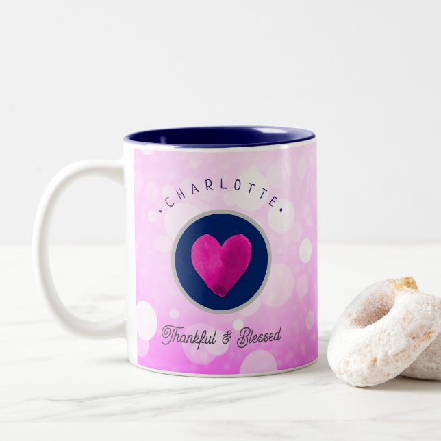 Lägg till ditt namn till Rosa Två-Tonad Mugg (Med munk)