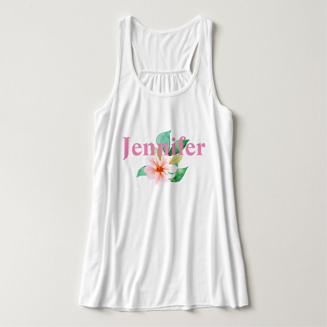 Lägg till ditt namn till Tropical Blommigt Greener Linne Med Racerback (Design framsida)