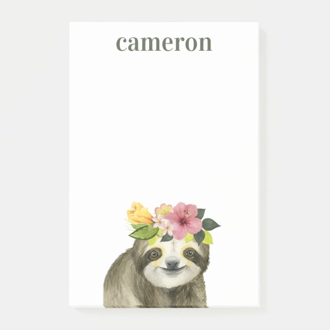Lägg till ditt namn | Tropical Halo | Sweet Sloth Post-it Block (Framsida)